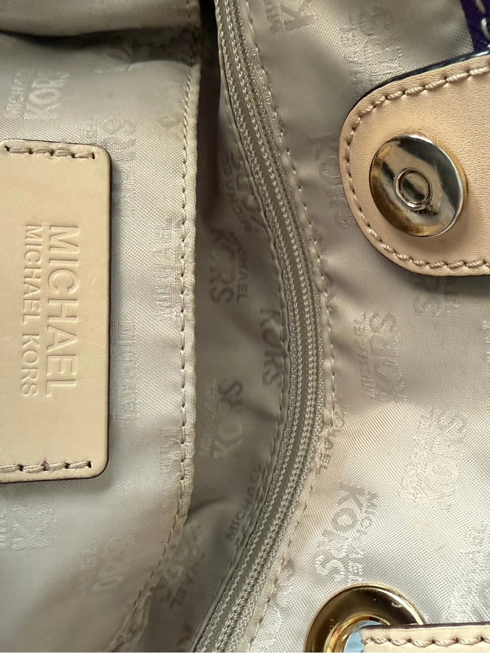 Michael Kors Purple Tote with Tan Shoulder Straps and Gold Hardware